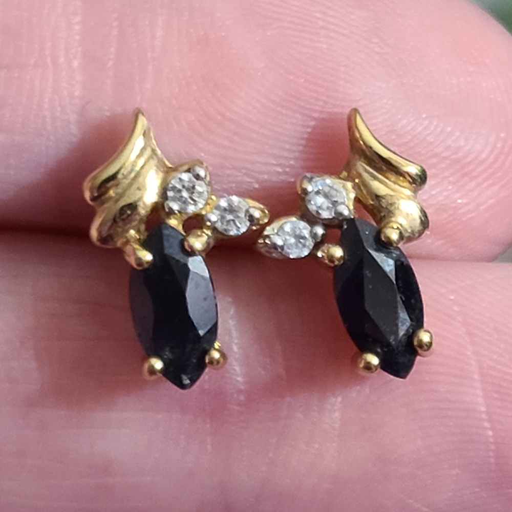 Vintage London blue topaz 14k gold filled earrings simulated diamonds 80's vtg